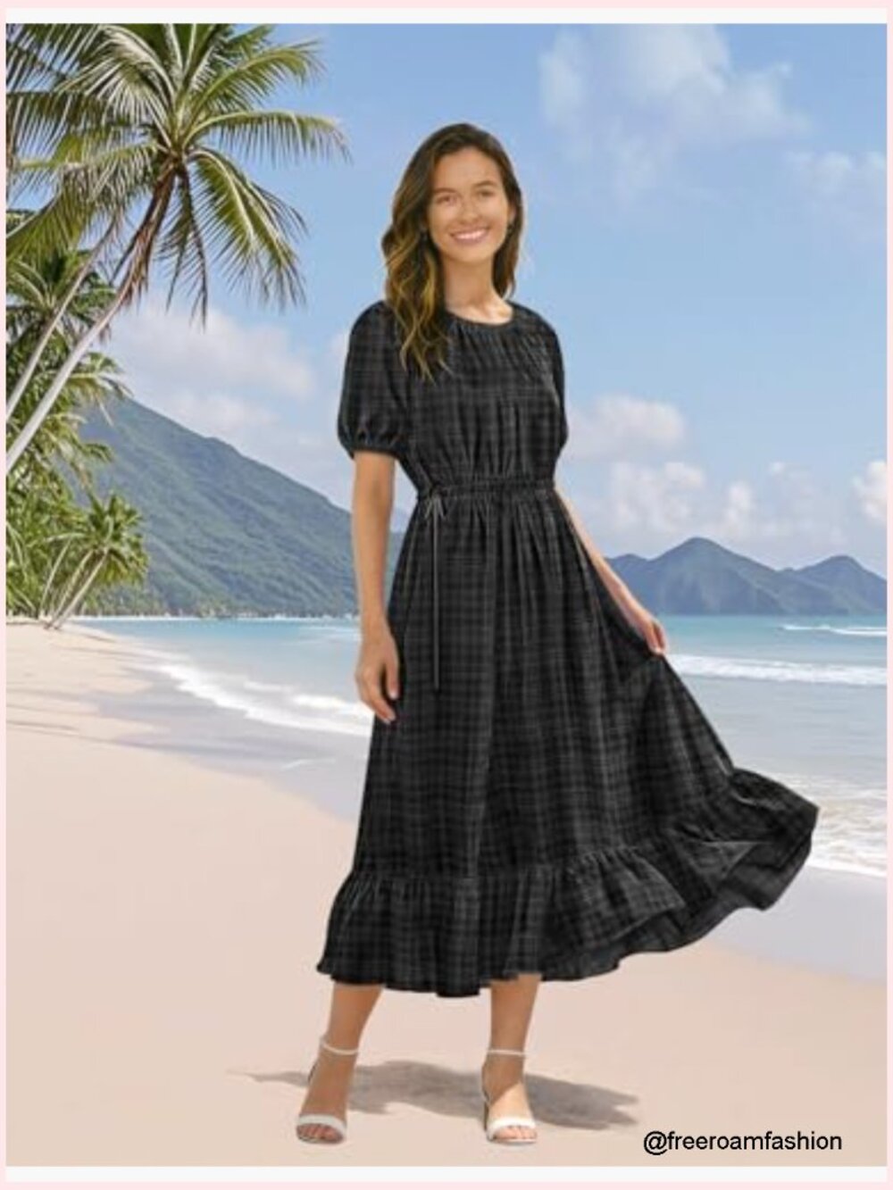 Women's Floral Maxi Dress with Pockets Boho Puff Sleeve Casual Summer - Picture 3 of 7